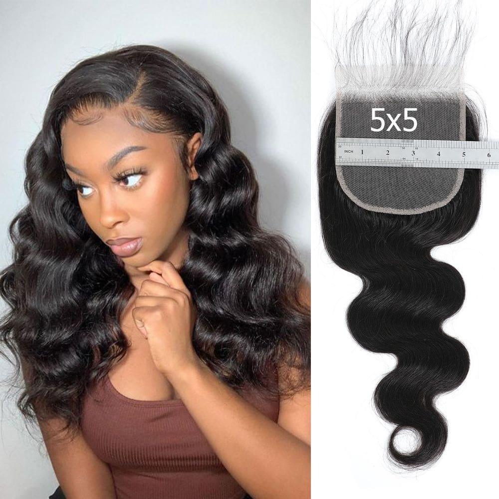 Fecho de renda DSEKCAIN Human Hair Body Wave 20 cm, preto natural