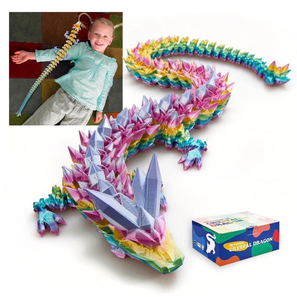 Dragon Toy RWSEFK 30 cm, cristal impresso em 3D, dragão arco-íris