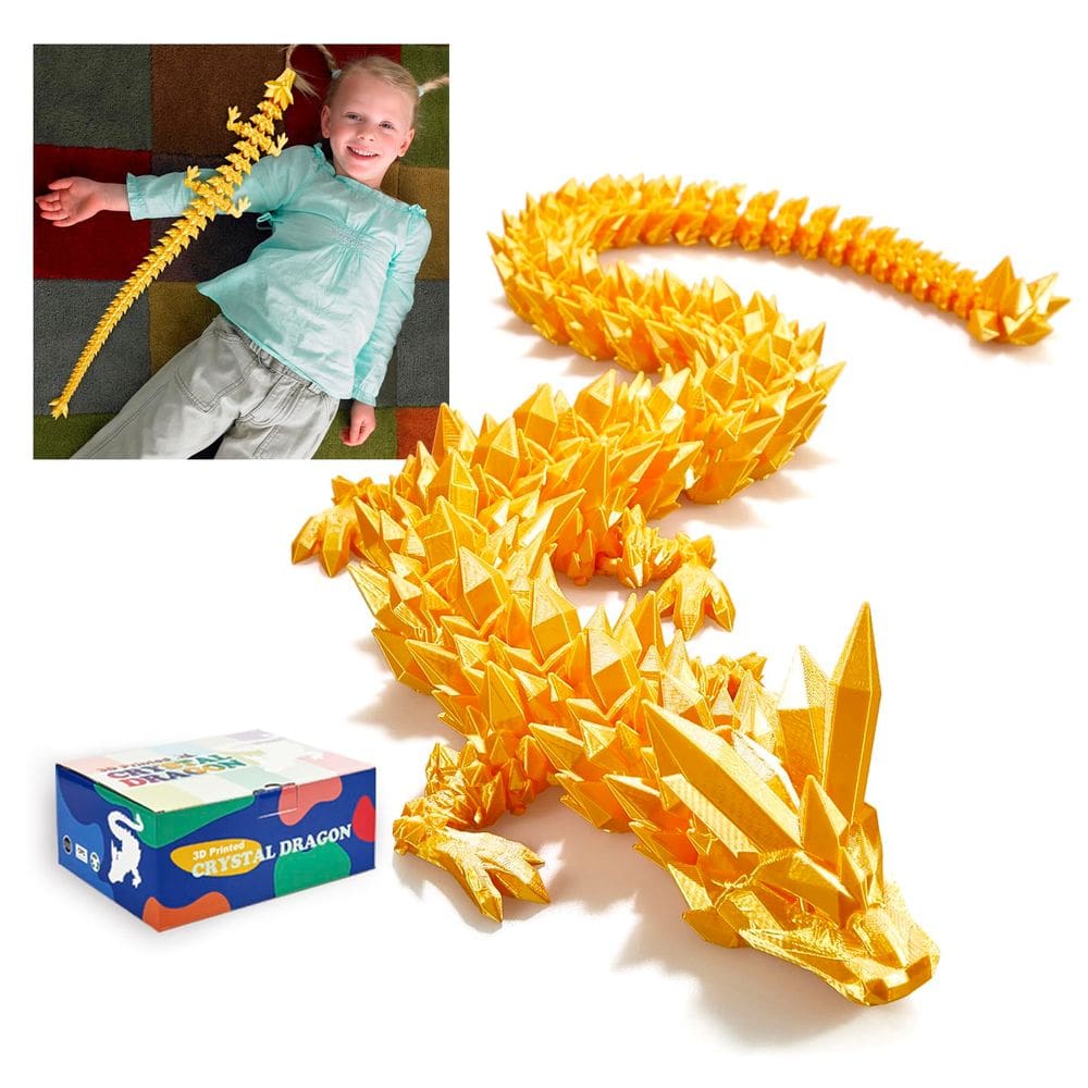 Dragon Toy RWSEFK 30 cm impresso em 3D em cristal articulado em ouro