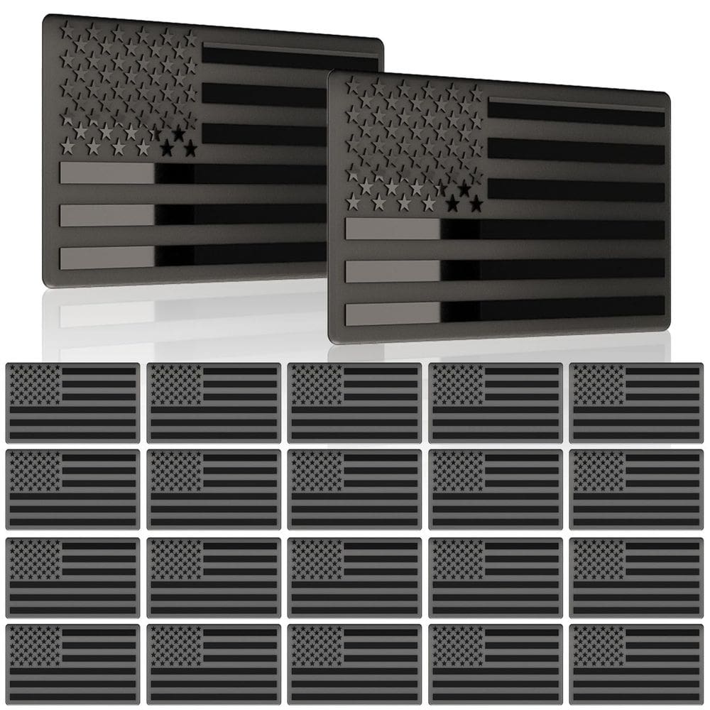 Pacote de 20 adesivos adesivos em metal 3D em relevo, todos pretos, bandeira americana