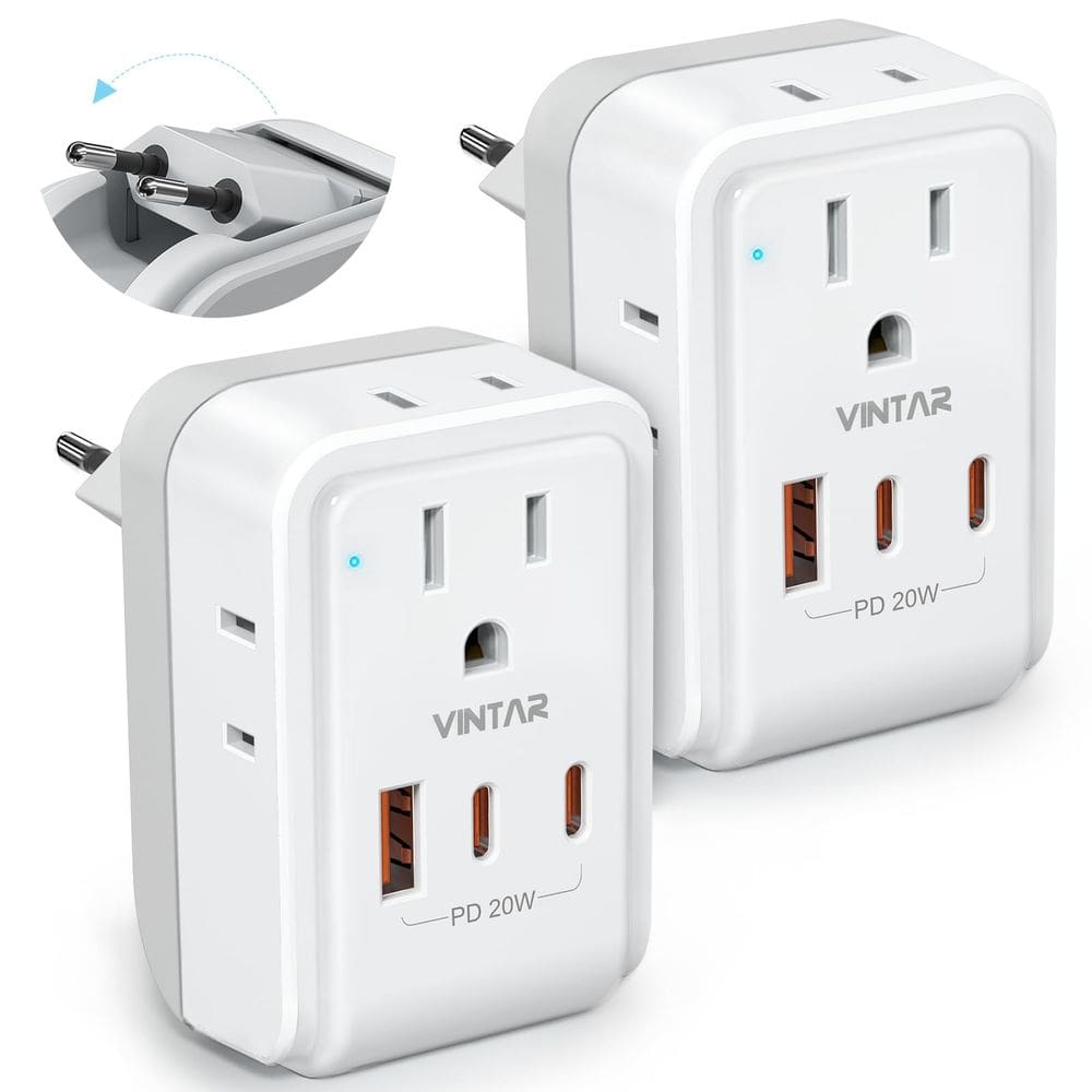 Adaptador de tomada de viagem VINTAR PD 20W com 4 tomadas AC e 3 portas USB