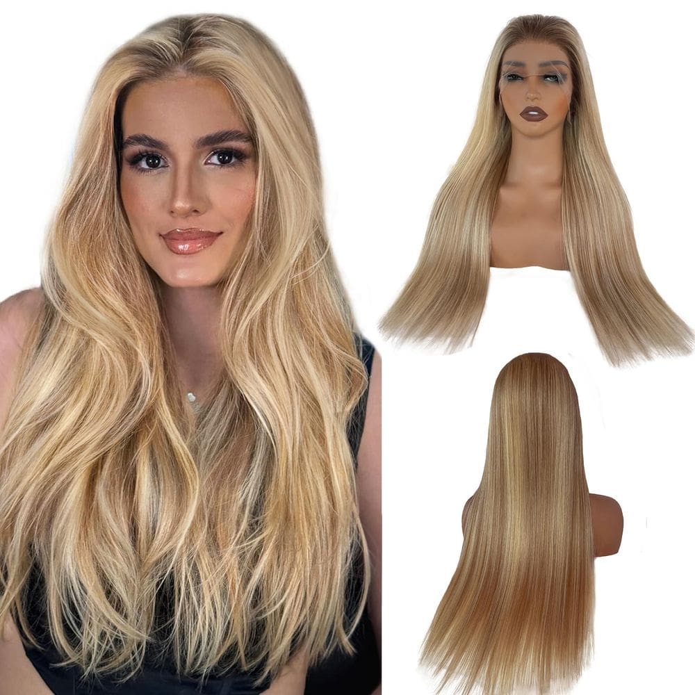Peruca Munx Ash Blonde Highlight Human Hair 180 Densidade 16cm