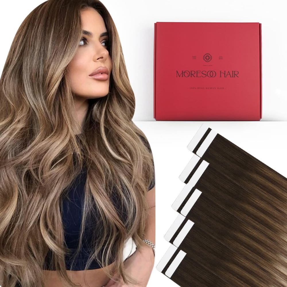 Fita adesiva em extensões de cabelo Moresoo 60cm 10 peças 25g Remy Human Hair