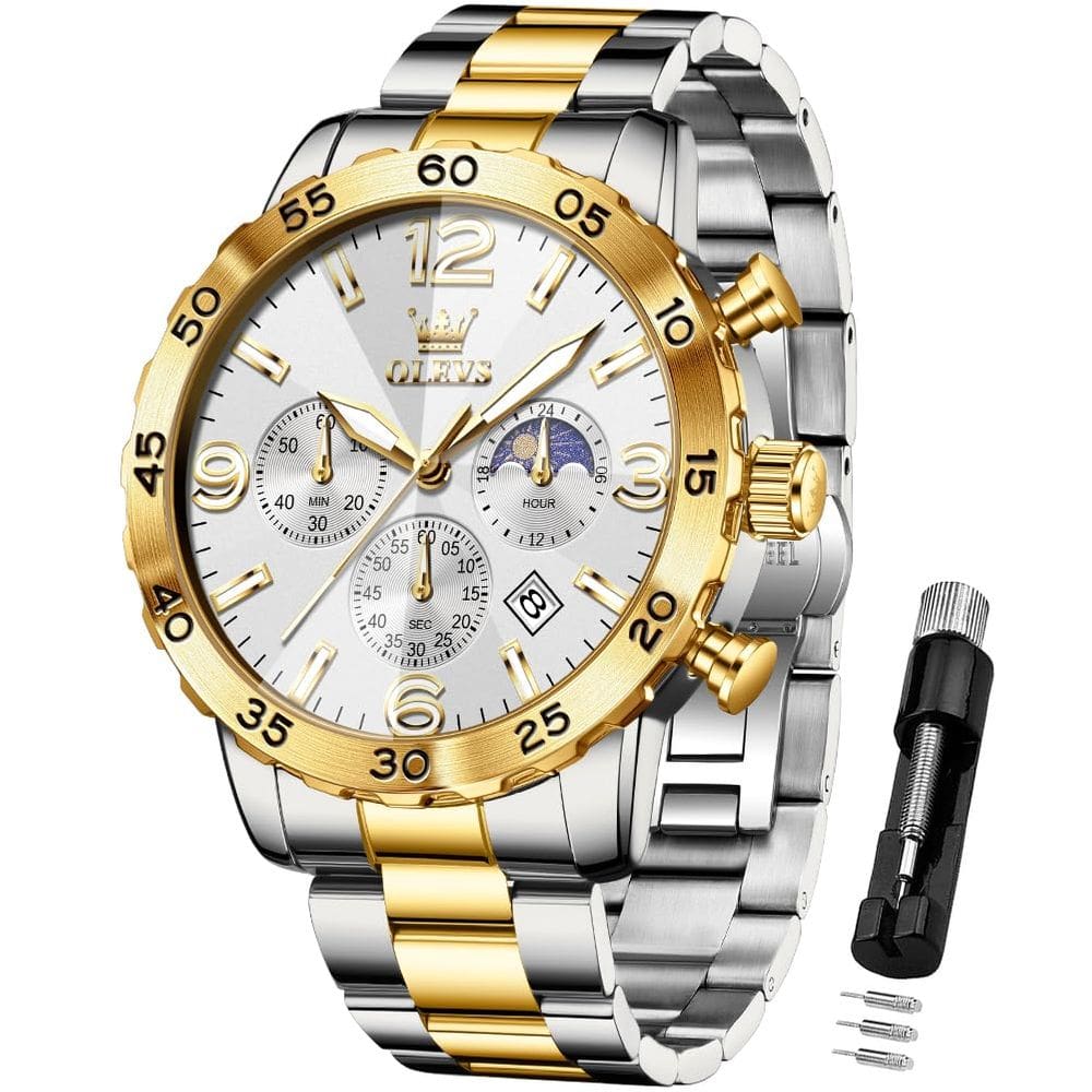 Relógio OLEVS Mens Chronograph Luxury Quartz em Aço Inoxidável