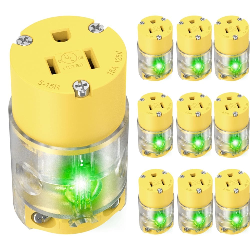 Receptáculo de tomada elétrica 110V 15A 120V com luz de néon verde