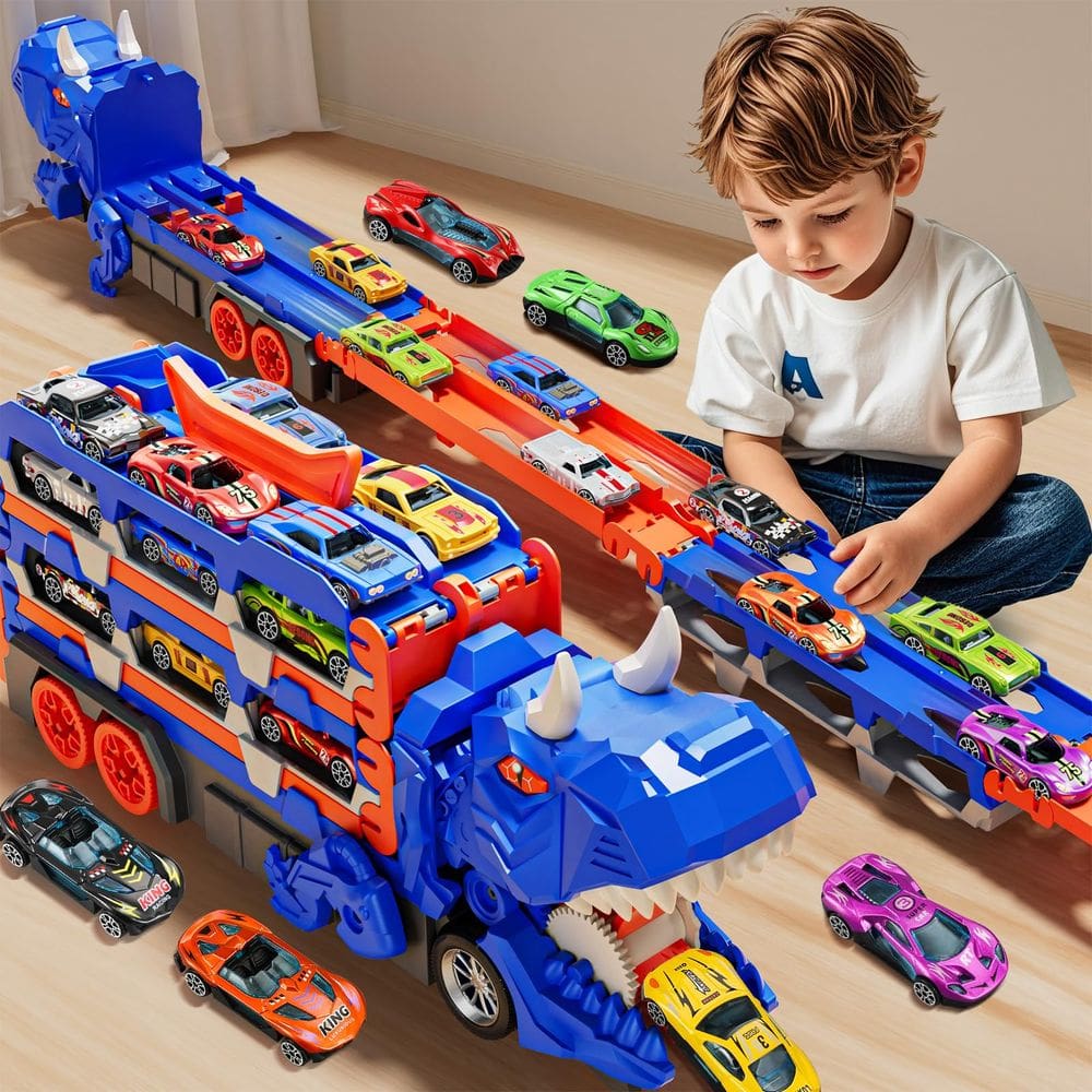 Toy Car Track Set Vanvimen Toddler Dinosaur Transport Truck