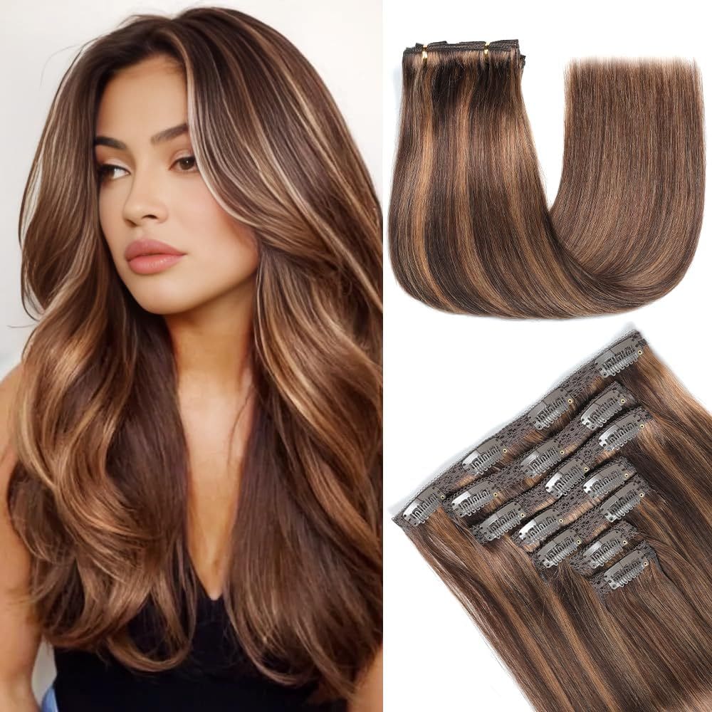 Extensões de cabelo YNSNR Real Human Hair 35 cm Clips ins 80 g