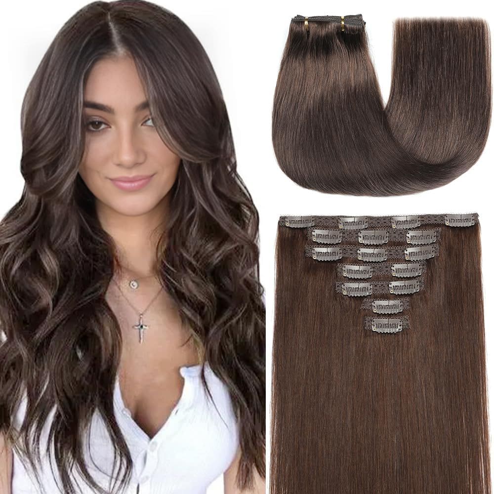 Extensões de cabelo YNSNR Real Human Hair 16 polegadas 120 g 7 unidades