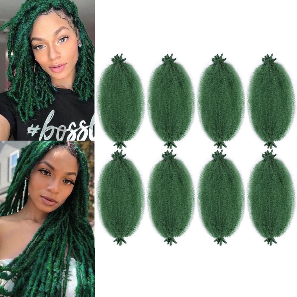 Extensões de cabelo Yufeihe Springy Afro Twist 16 cm, 8 pacotes, verdes