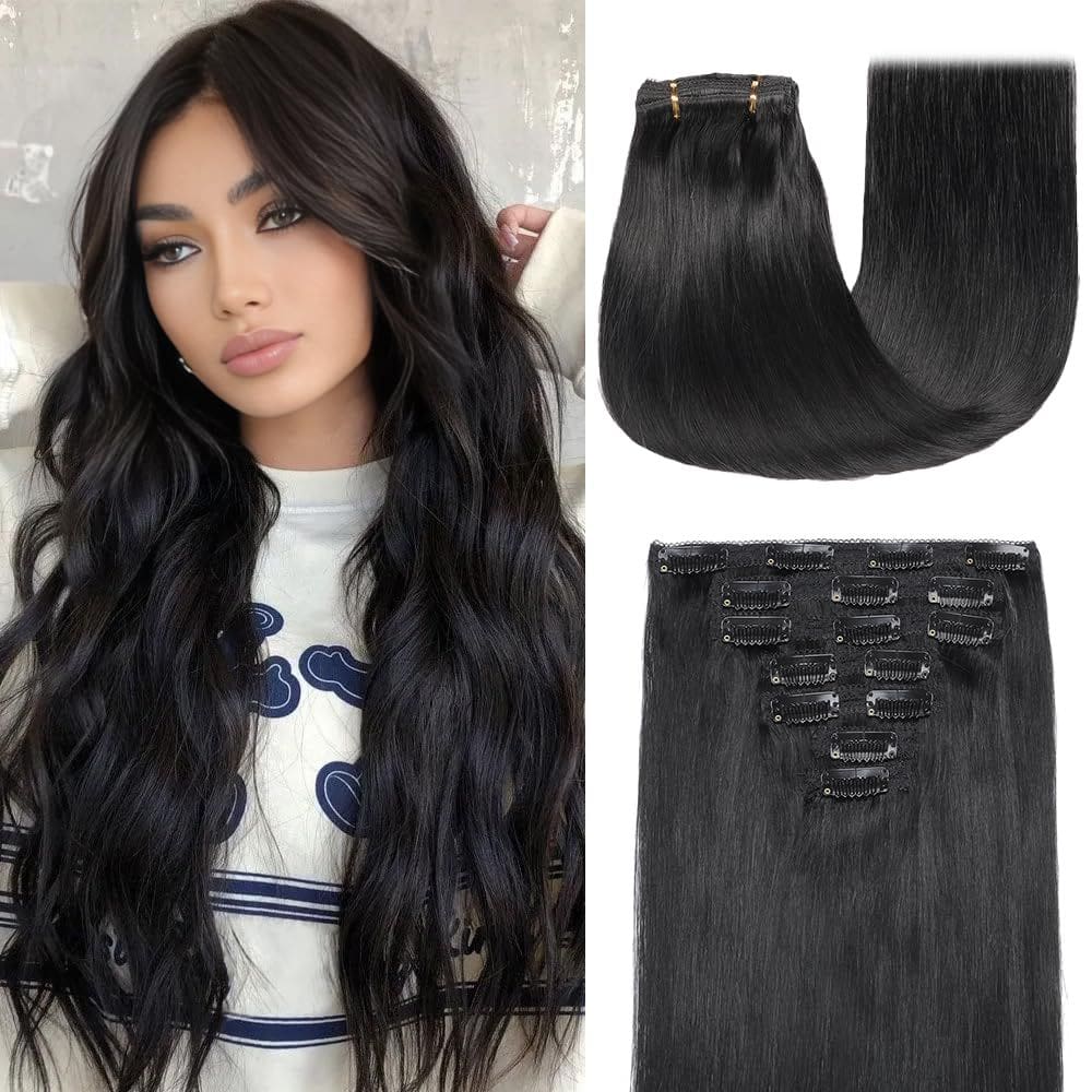 Extensões de cabelo YNSNR Real Human Hair 35 cm Clips ins 80 g