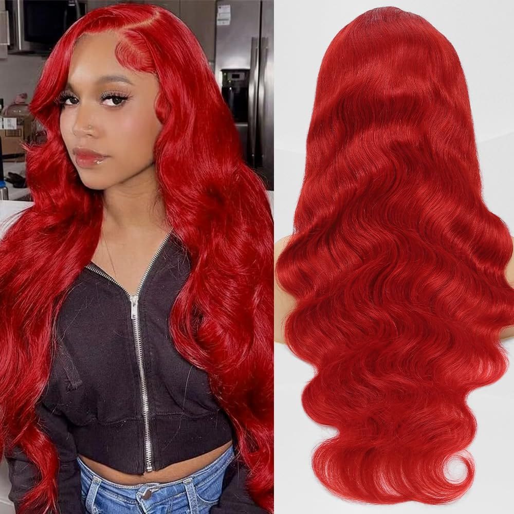 Peruca Hiyoker Red Human Hair 200 Density Lace Front 56cm
