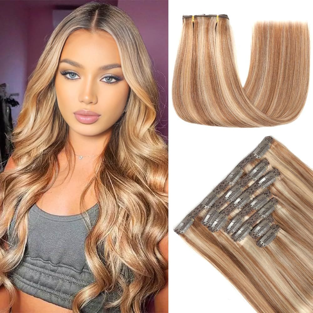 Extensões de cabelo YNSNR Real Human Hair 35 cm 80 g 7 unidades