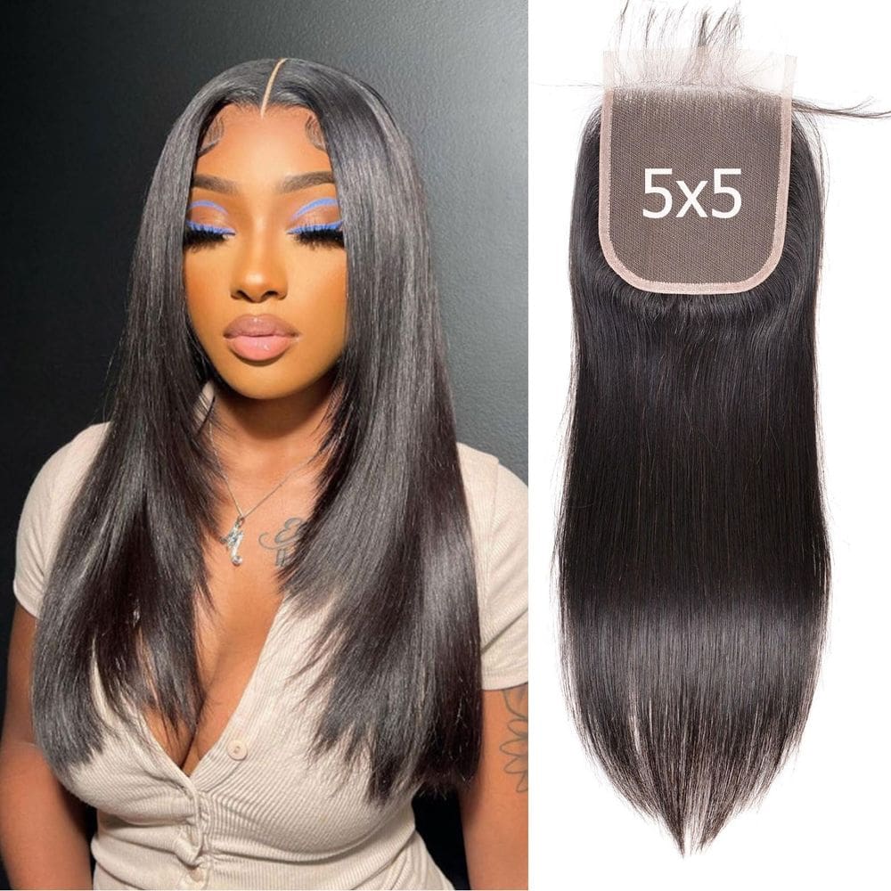 Fecho: DSEKCAIN, cabelo reto, 5x5, HD, renda, 45 cm, cabelo humano