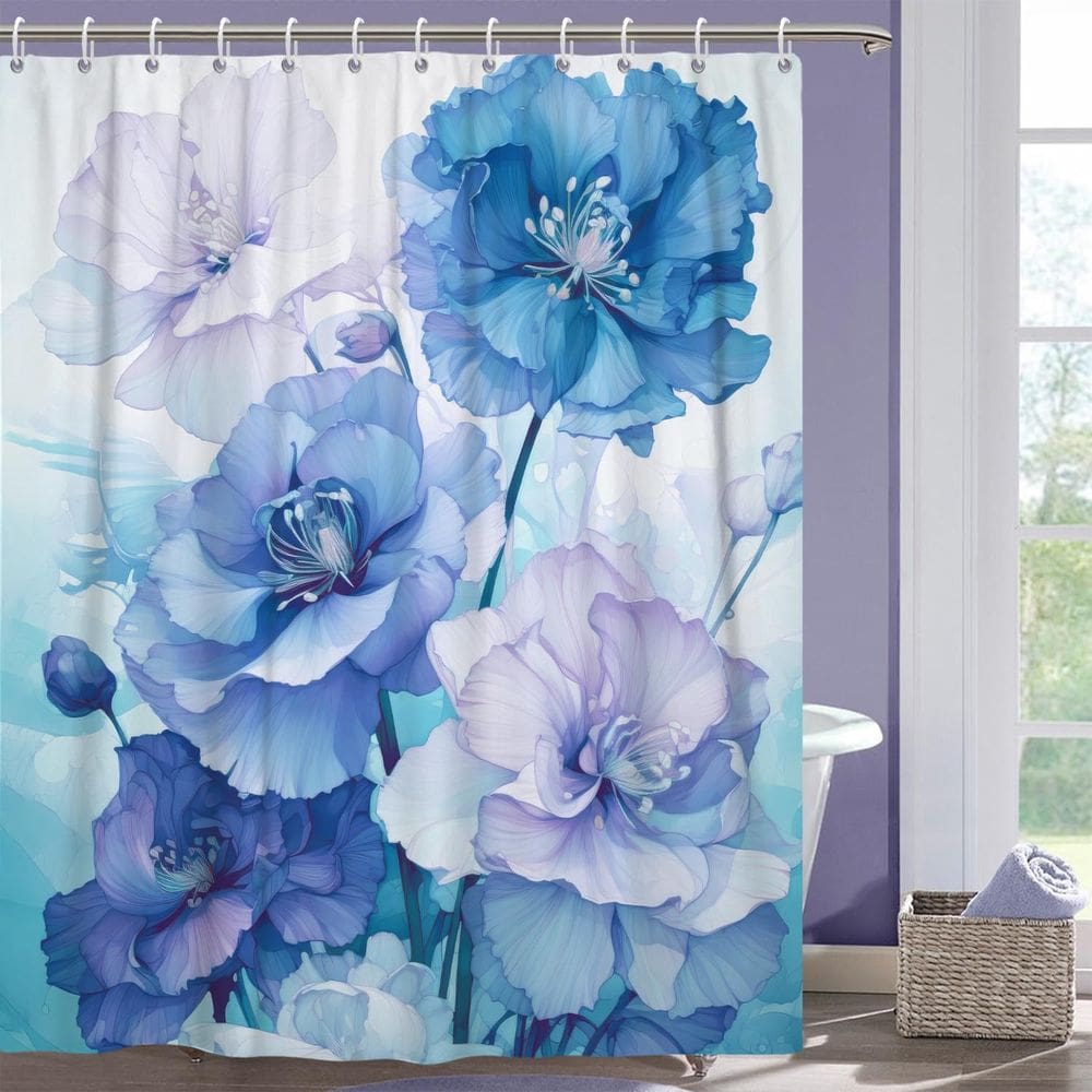 Cortina de chuveiro Uiiooazy Azul Claro Rosa Floral 183x183cm