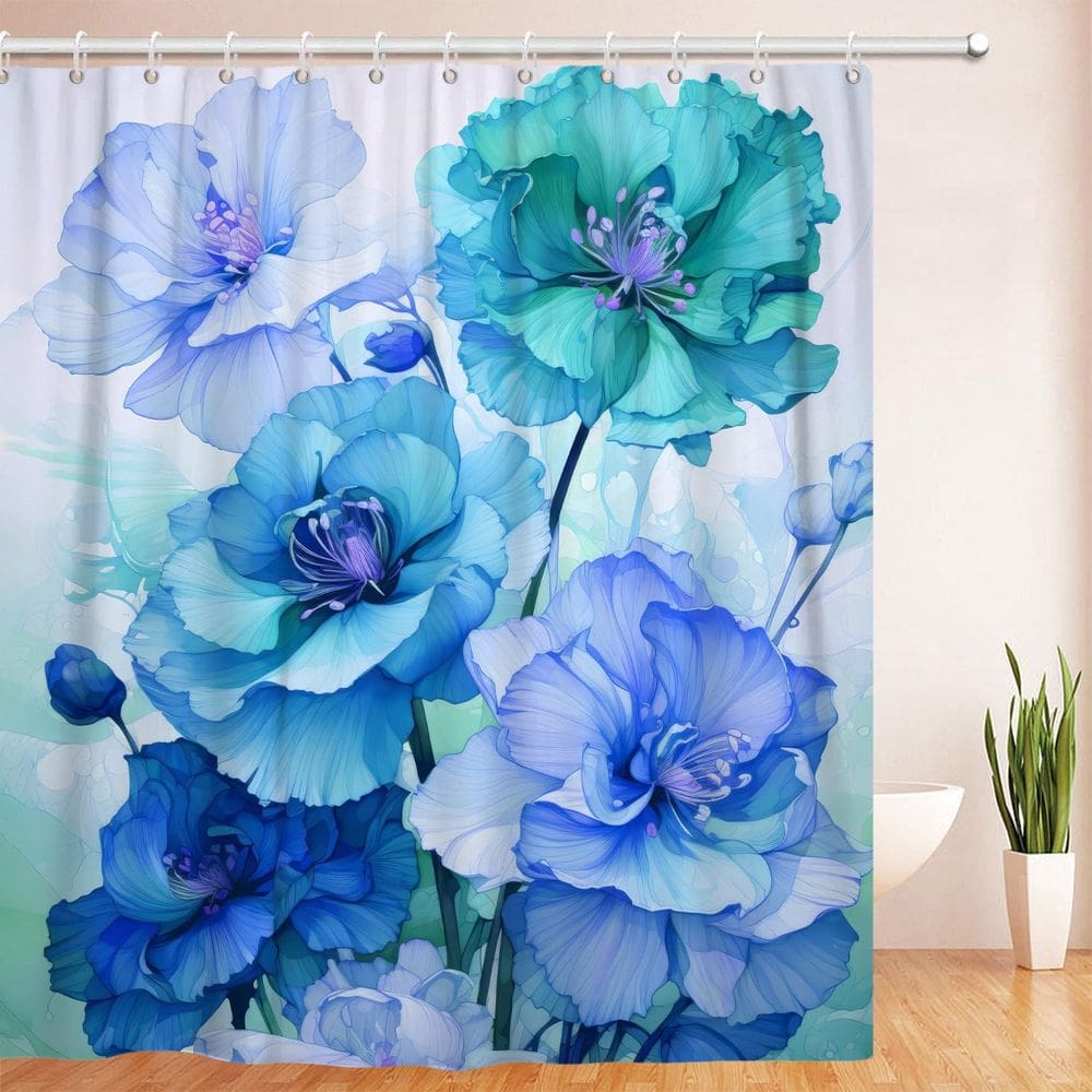 Cortina de chuveiro Uiiooazy Azul Roxa Floral 165x180cm