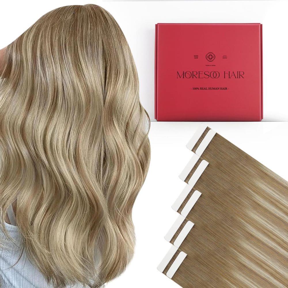 Fita adesiva em extensões de cabelo Moresoo 20cm 10 peças 25g #8 /22/8