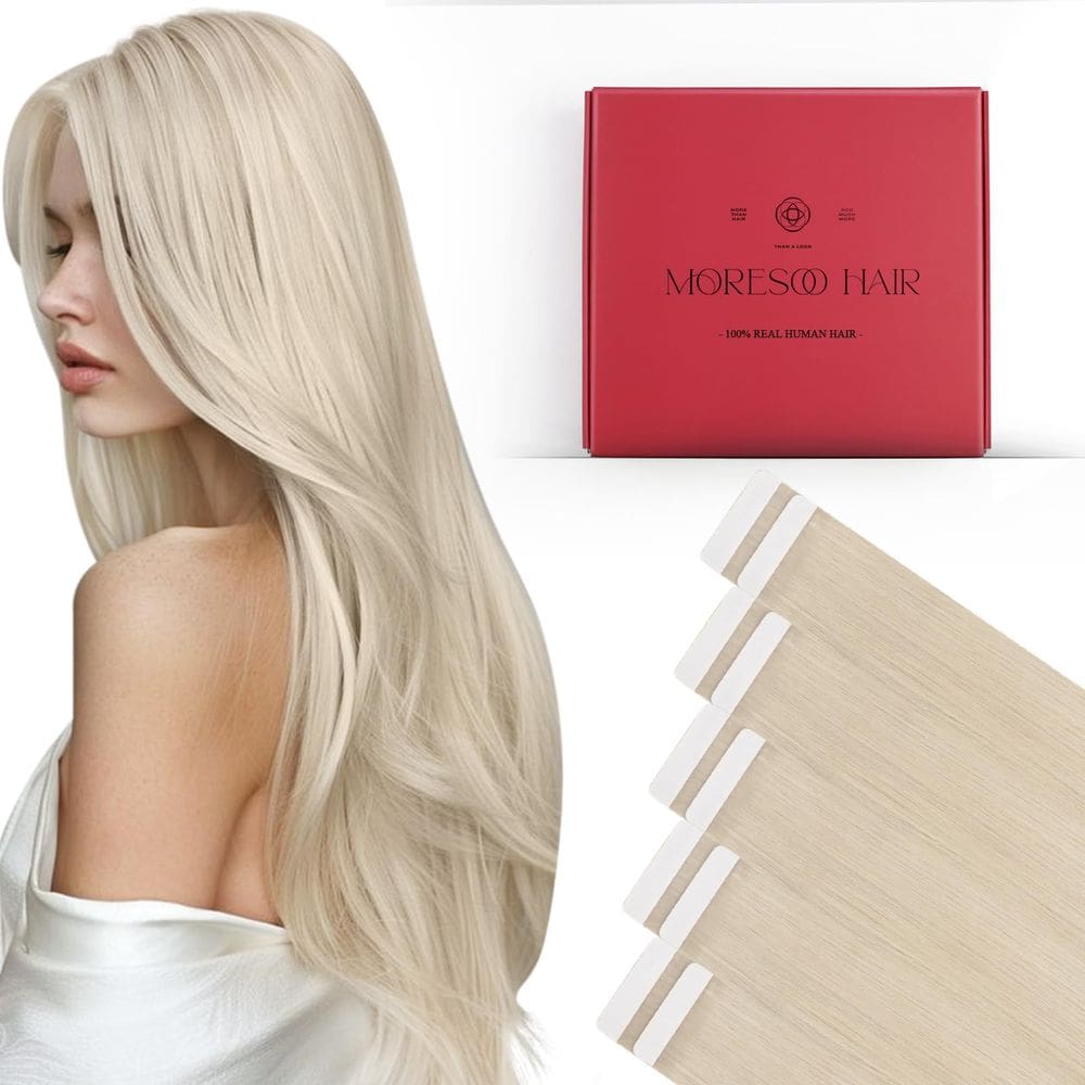 Fita adesiva em extensões de cabelo Moresoo 40cm 10 peças 25g de platina