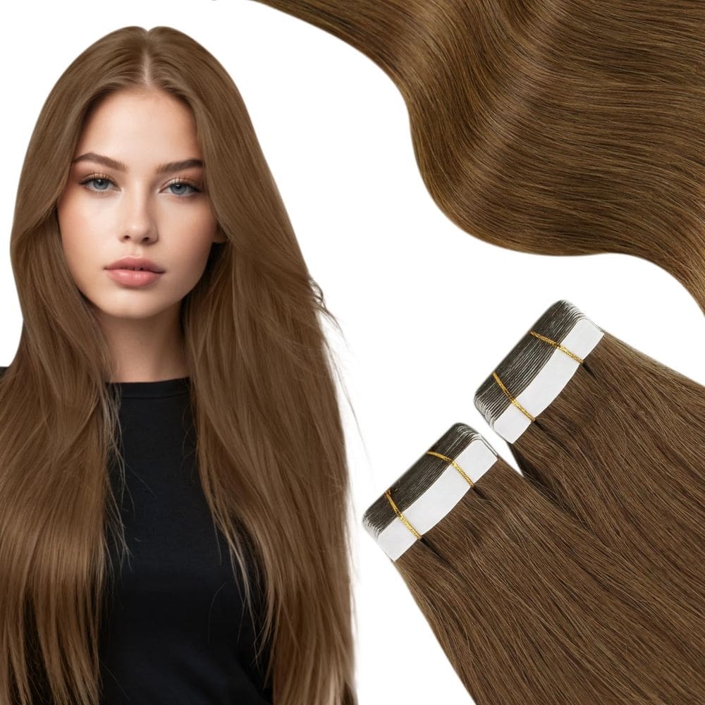 Fita adesiva em extensões de cabelo Moresoo Chestnut Brown 55 cm 20 unidades/40 g