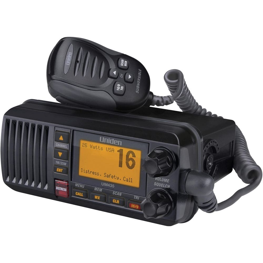 Rádio marítimo Uniden UM435BK de montagem fixa VHF 1W/25W IPX8 preto