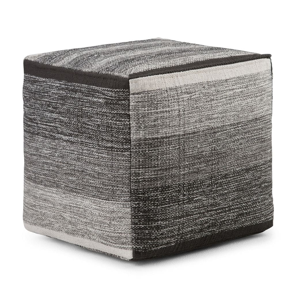 Pufe Cube SIMPLIHOME Naya Boho estampado em algodão mesclado cinza