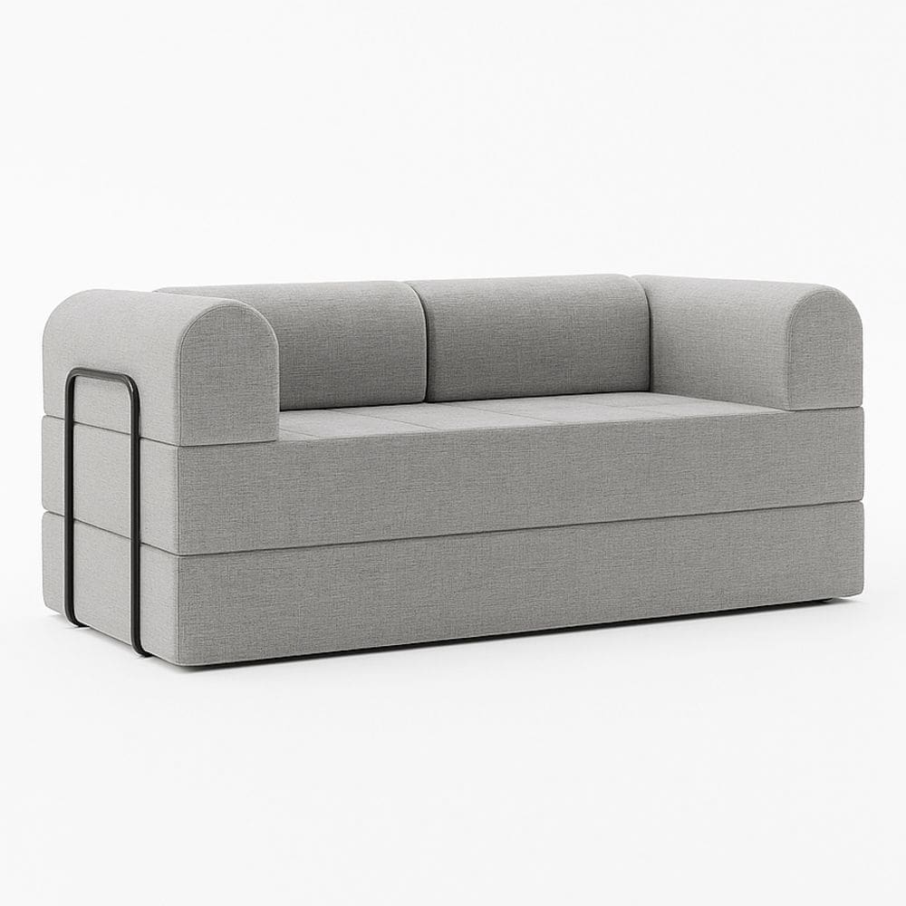 Sofá Cama de Espuma Modular Axel 160cm 02 Lugares com Apoio de Metal Linho Cinza - Desk Design