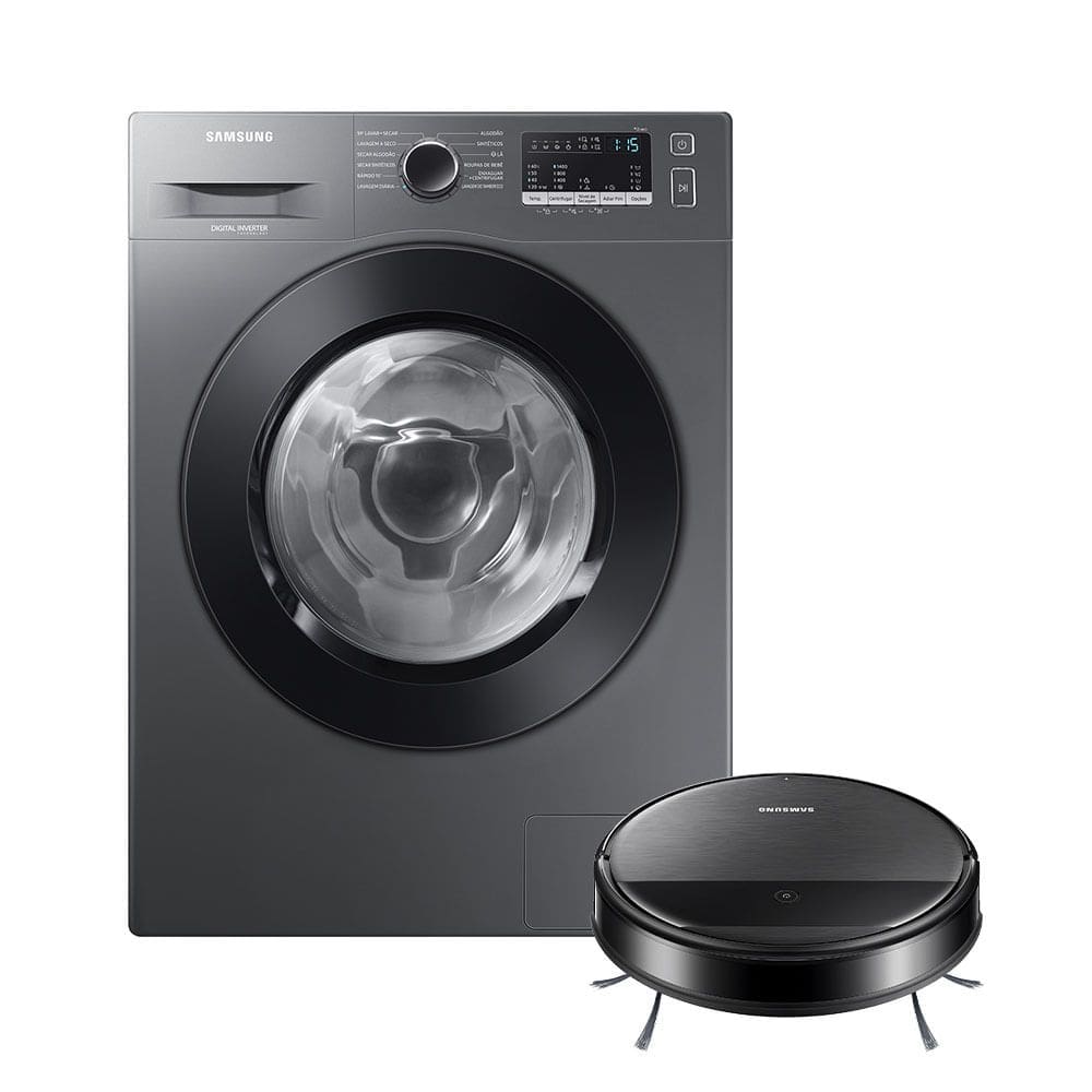 Kit Lava E Seca Wd11M Inverter Inox 11/7Kg 220V E Aspirador Robô 2 Em 1 Com Wi-Fi Vr5000