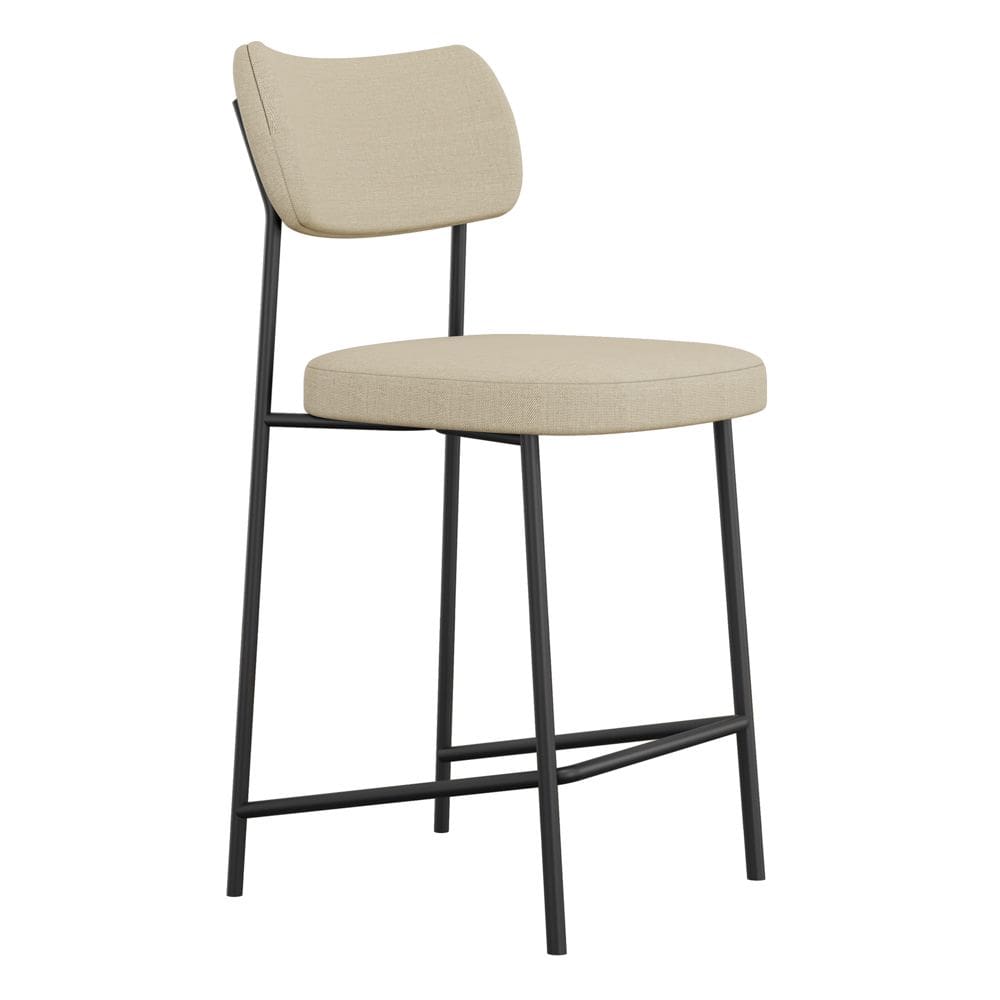 Banqueta Média Para Cozinha Lila Estofada com Encosto Linho Bege - Desk Design