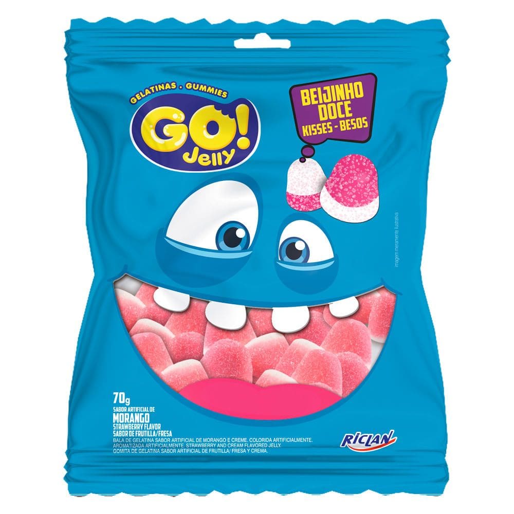 Bala Gelatina Go Jelly Beijinho Doce Sabor Morango 70g