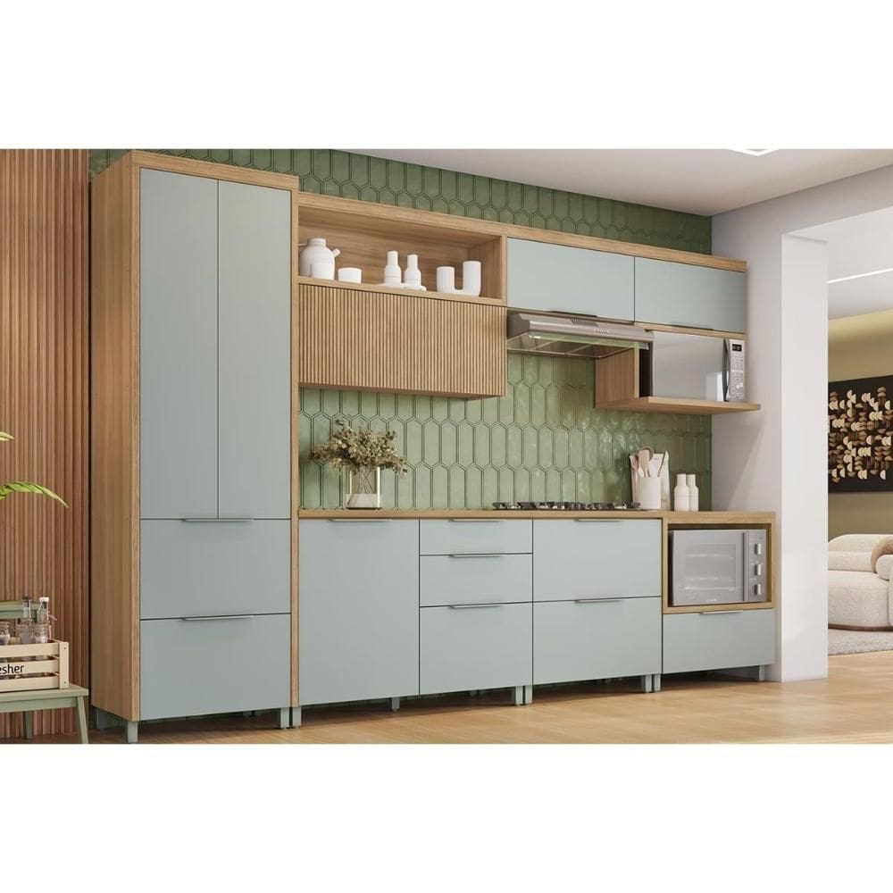 Cozinha Modulada Completa Marquesa 7 Peças 33 Aéreos + 3 Balcões + 1 Paneleiro C6p41 Nature Verde