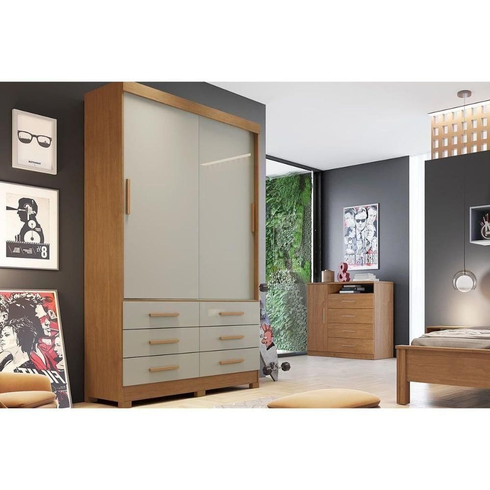 Guarda Roupa 2 Portas E 6 Gavetas Buriti-jequitibá Cumaru-fendi
