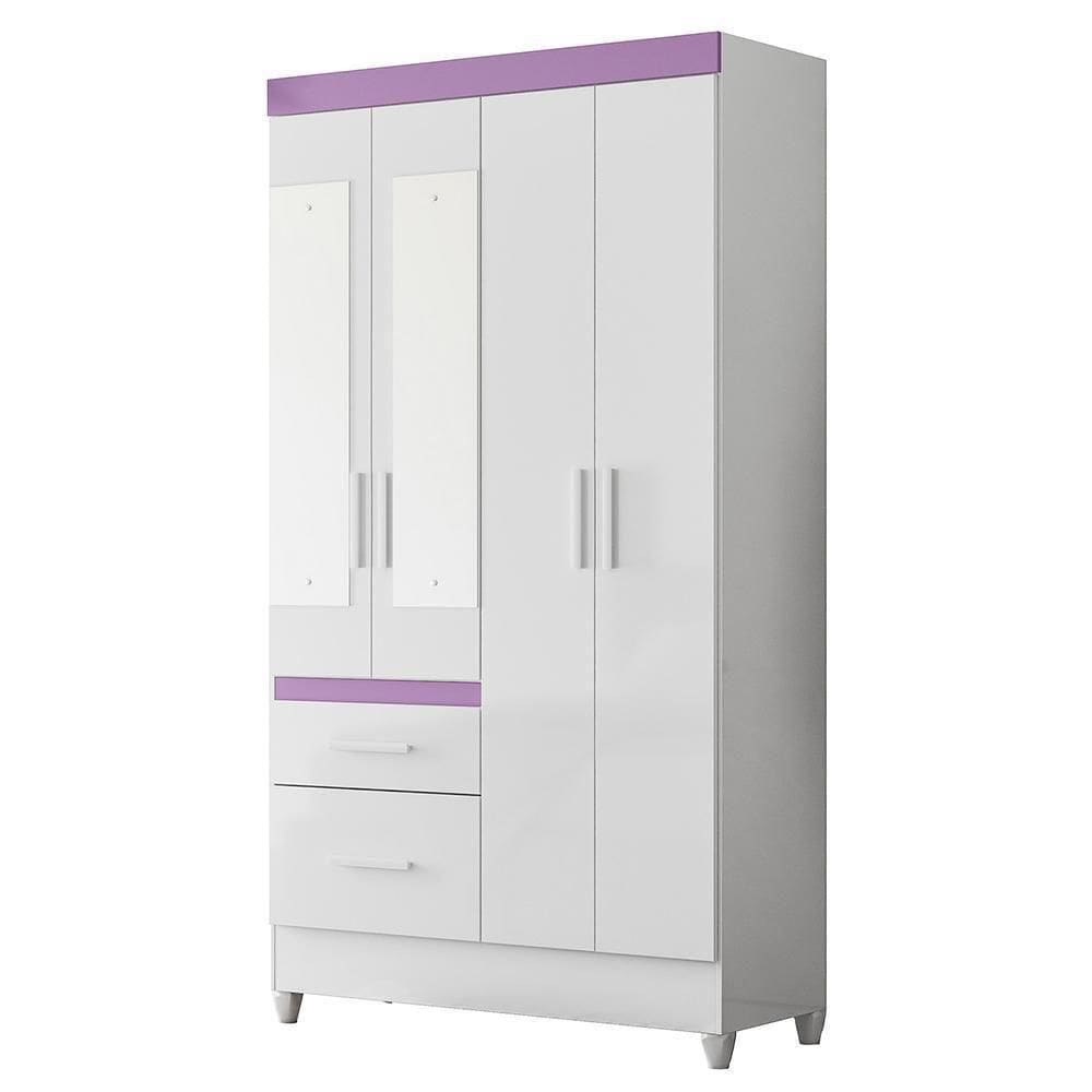 Guarda Roupa Solteiro Madri 4 Portas E 2 Gavetas Flex Branco/lilás Com Espelho - Moval