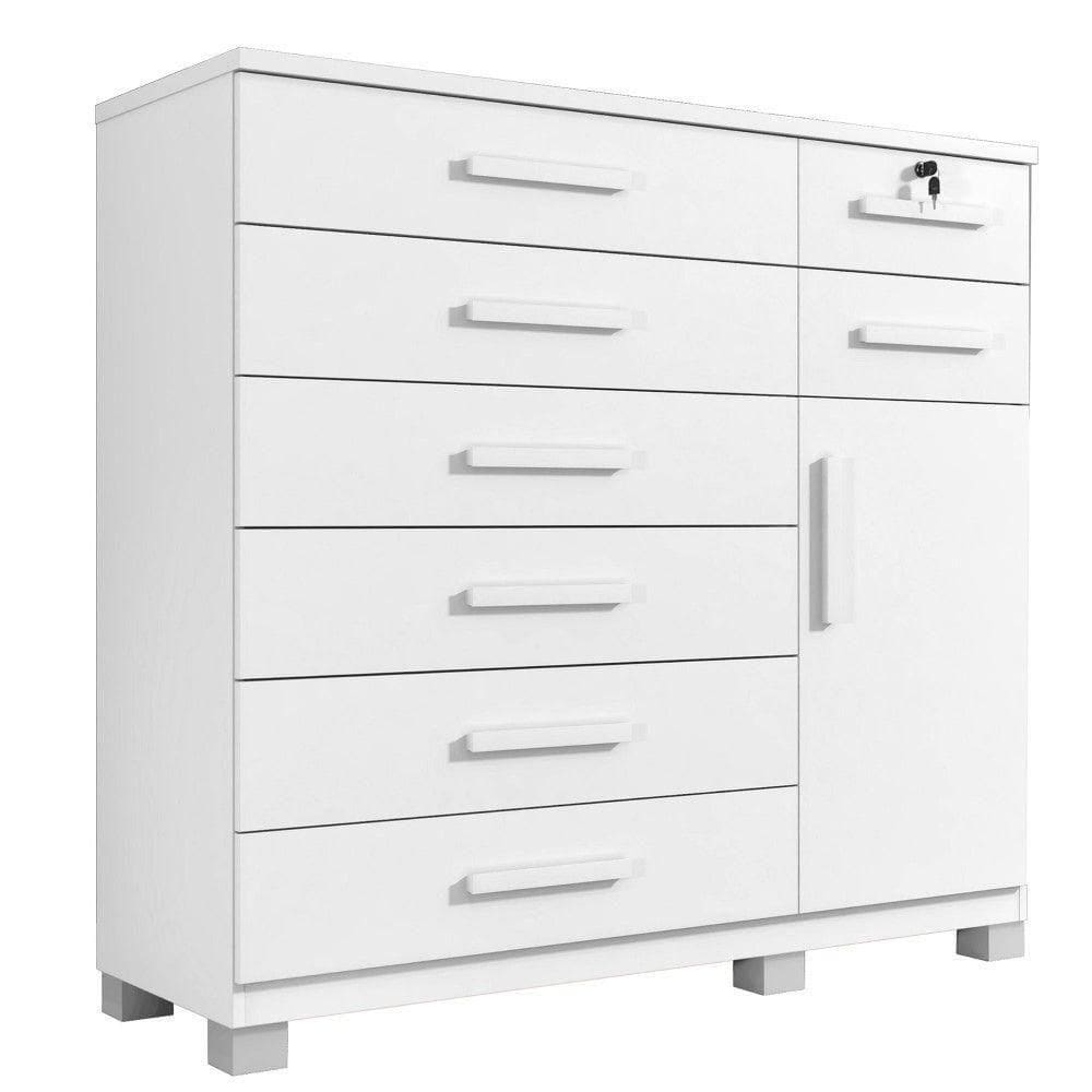 Cômoda Vitória 1 Porta 8 Gavetas Com Chave Benetil Branco