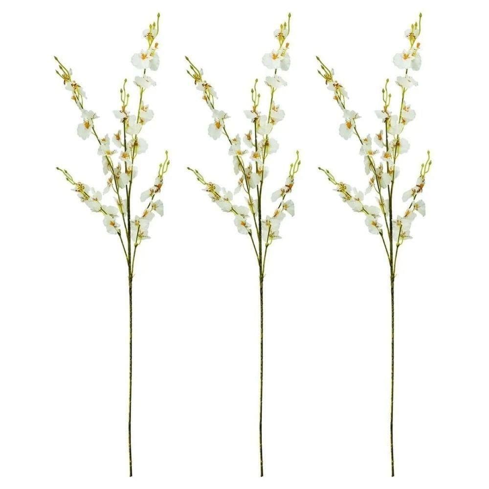 Jogo 3 Hastes Flor Orquídea Chuva De Ouro Artificial Branca 50cm - Mc Flores