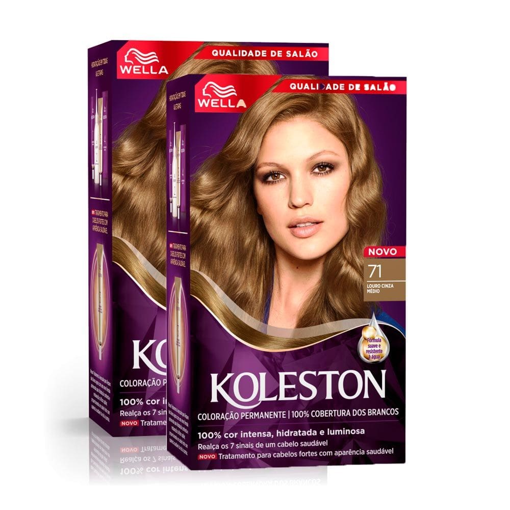 Kit 2 Tintura Creme Koleston Wella Louro Cinza Médio 71