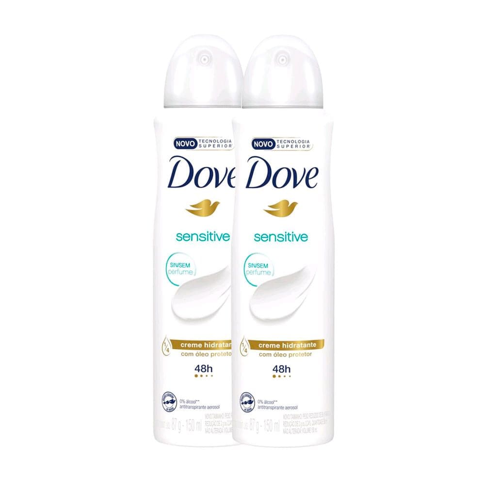 Kit 2 Desodorante Antitranspirante Aerosol Dove Sensitive Sem Perfume 150ml