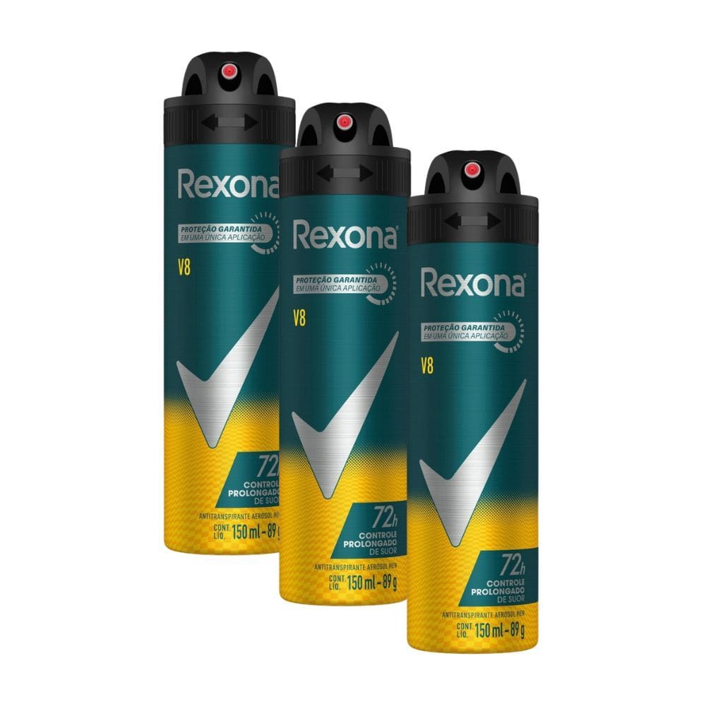 Kit 3 Desodorante Rexona Men V8 Aerosol Antitranspirante 48h 150ml