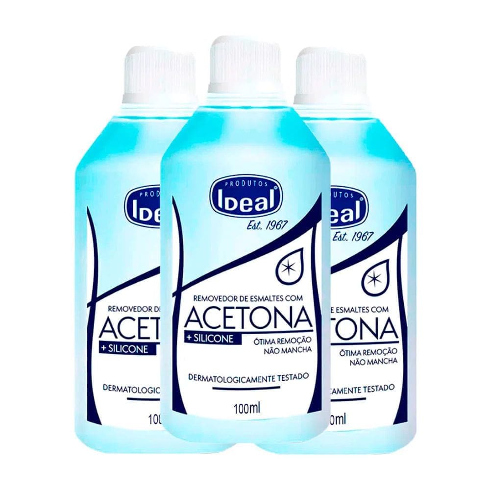 Removedor de Esmalte Ideal à Base de Acetona 100ml Kit com três unidades