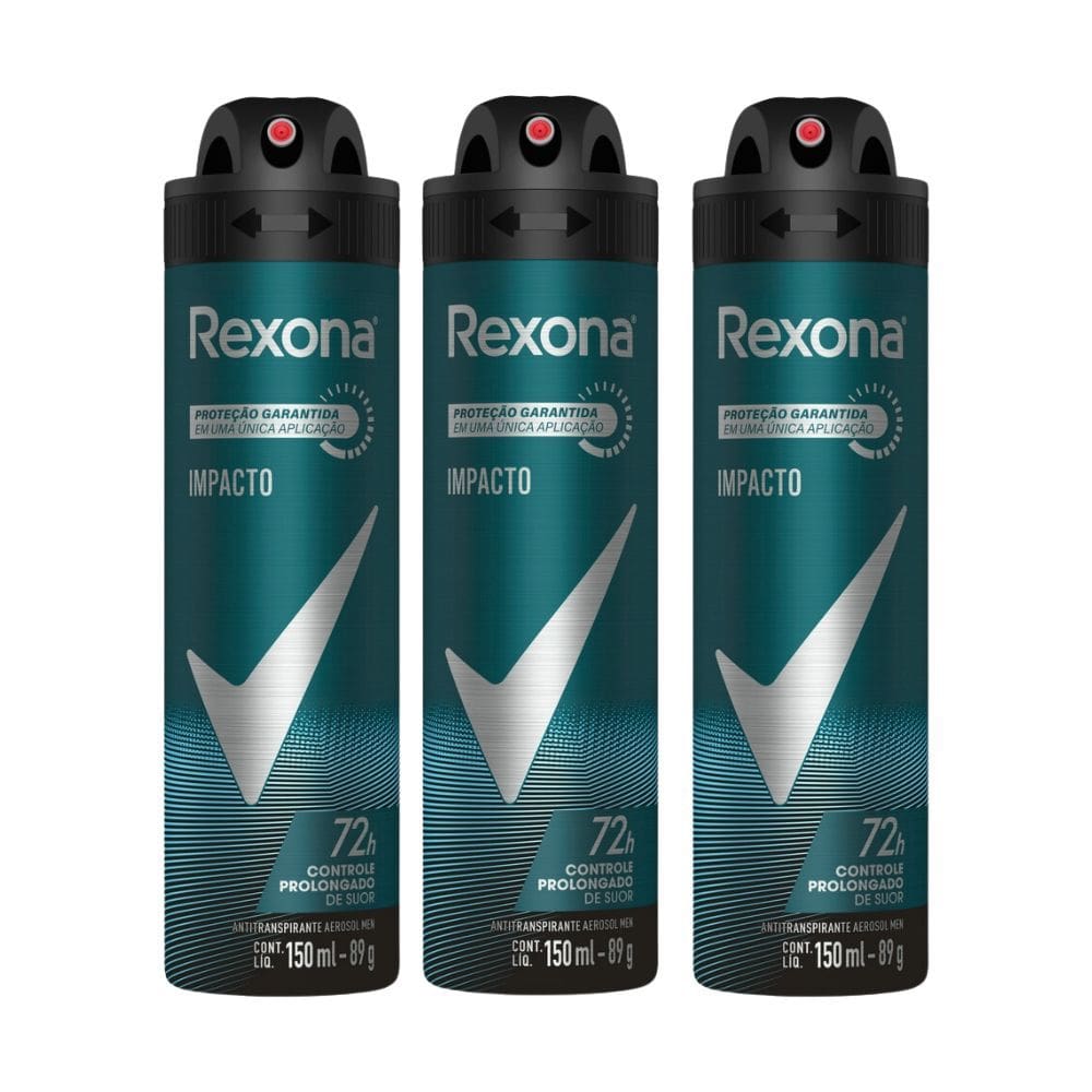 Kit 3 Desodorante Rexona Men Impacto Aerosol Antitranspirante 48h com 150ml