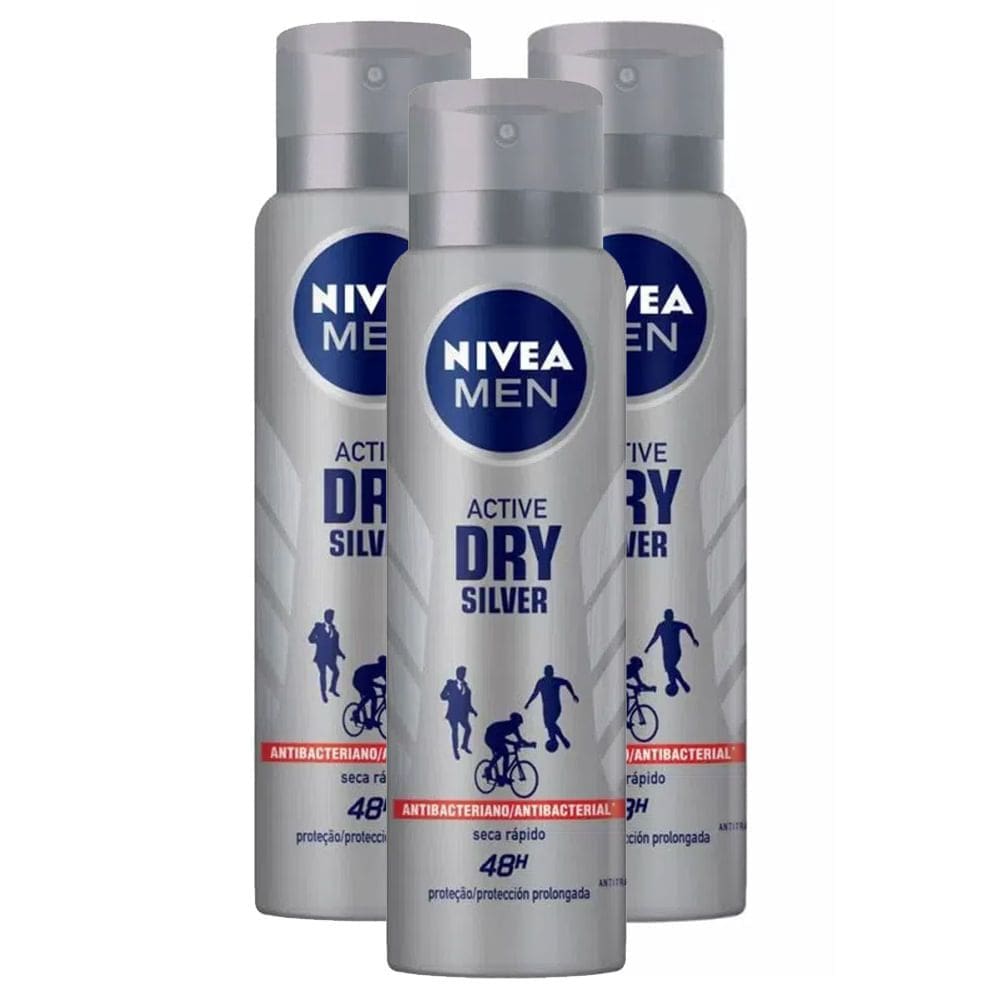 Kit 3X 150ml Desodorante Nivea Men Silver Protect Antibacteriano Aerosol Antitranspirante 48h