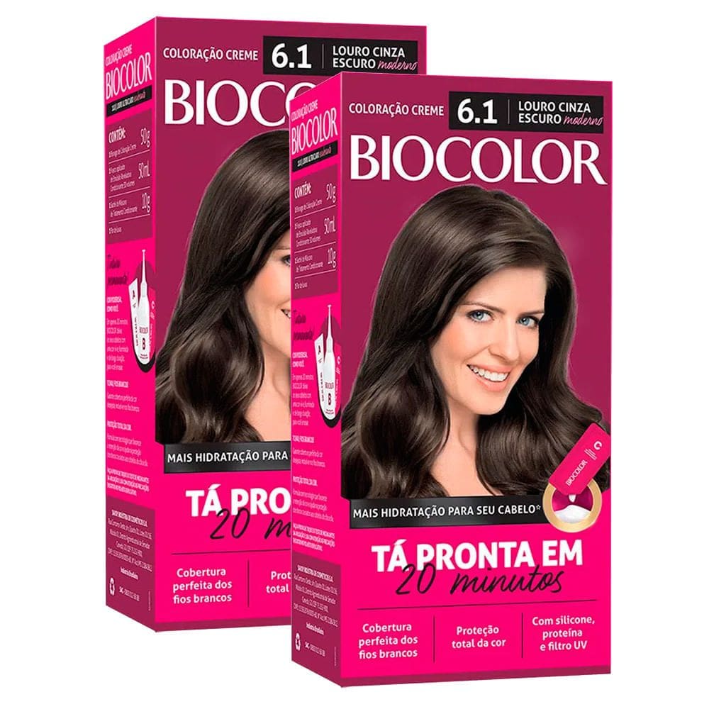 Kit 2X Tintura Creme Biocolor Louro Cinza Moderno 6.1 Mini Kit
