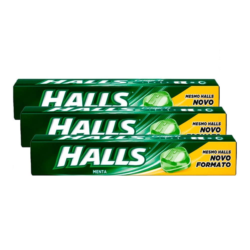 Bala Halls Menta 28g Kit com três unidades