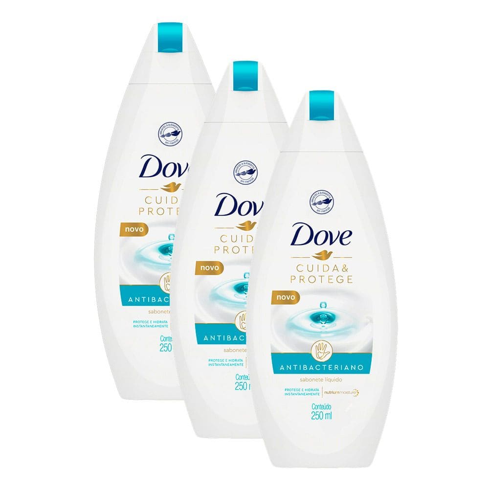 Kit 3 Sabonete Líquido Dove Antibacteriano Cuida e Protege 250ml