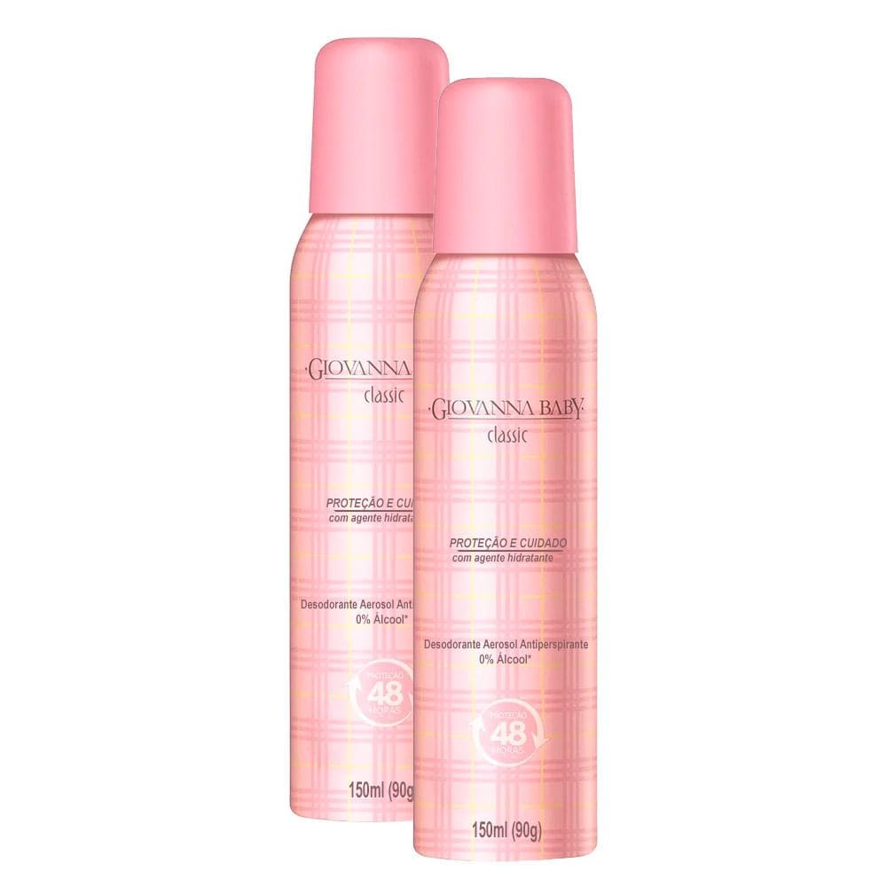 Kit 2 Desodorante Giovanna Baby Classic Rosa Aerosol Antiperspirante 48h com 150ml