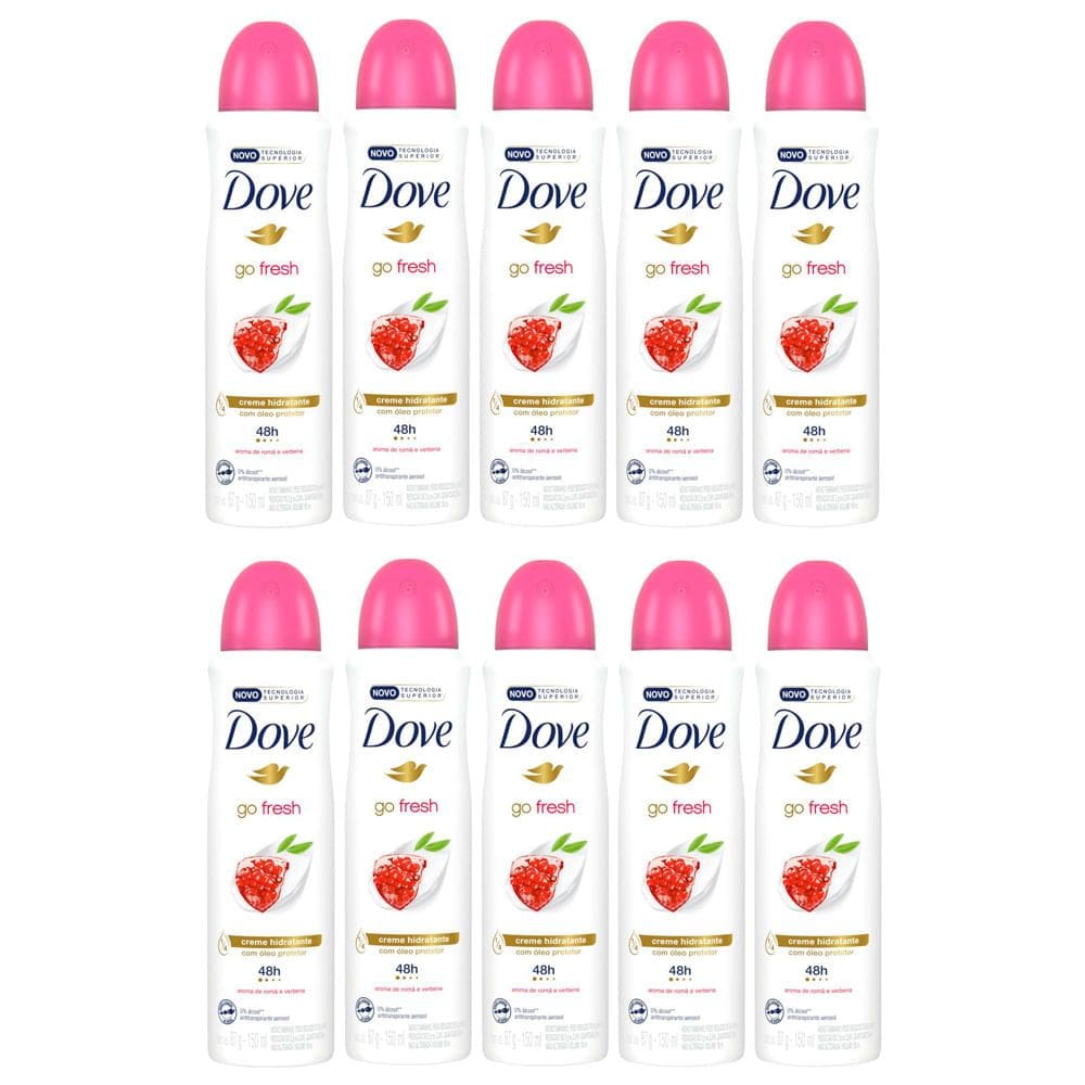 Kit 10 Desodorante Antitranspirante Aerosol Dove Go Fresh Romã e Verbena 150ml
