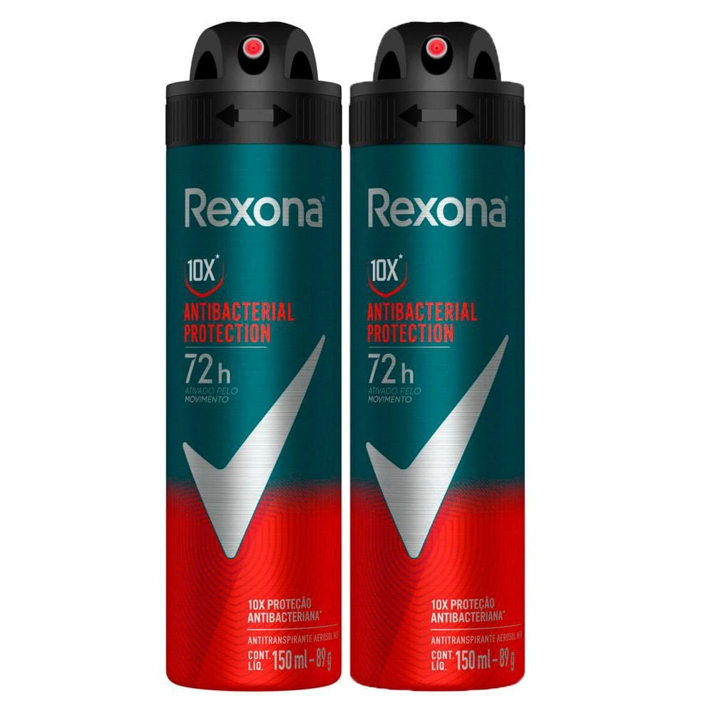 Kit 2 Desodorante Rexona Antibacterial Protection Men Aerosol Antitranspirante 72h 150ml