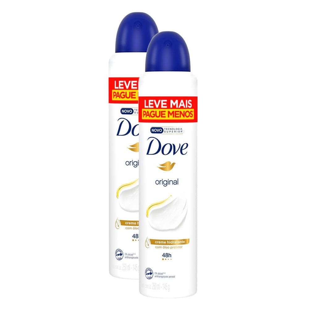 Desodorante Antitranspirante Aerosol Dove 250ml Leve Mais Pague Menos Kit com duas unidades