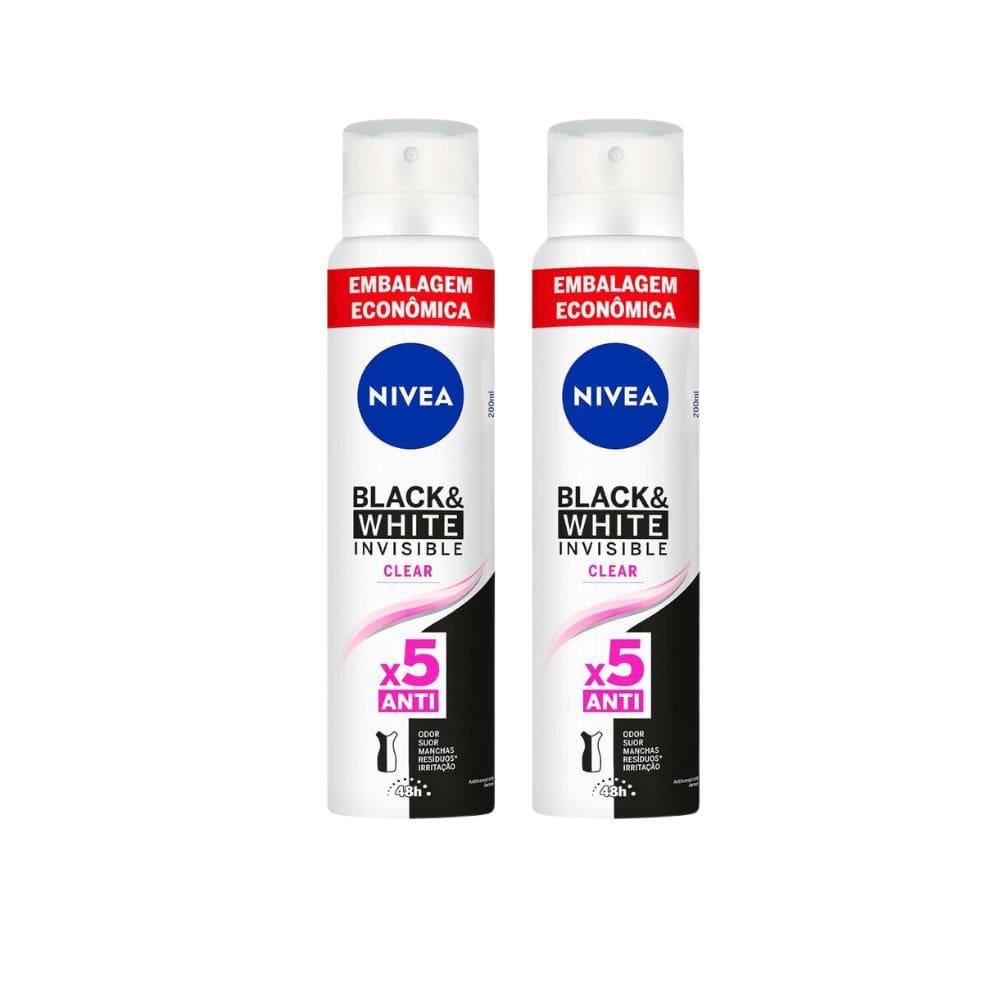 Kit 2 Desodorante Nivea Invisible Black & White Clear Aerosol Antitranspirante 200ml