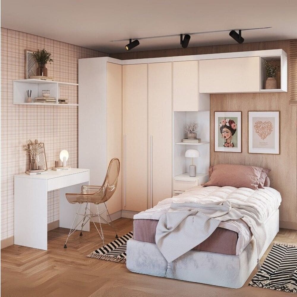 Guarda-Roupa Modulado 6 Peças Infinity Branco Line/Blush