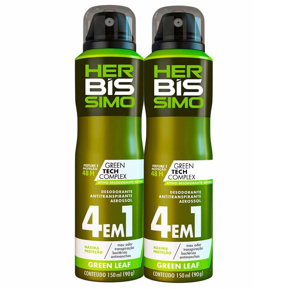 Kit 2 Desodorante Herbíssimo Green Leaf 4 em 1 Aerosol 150ml