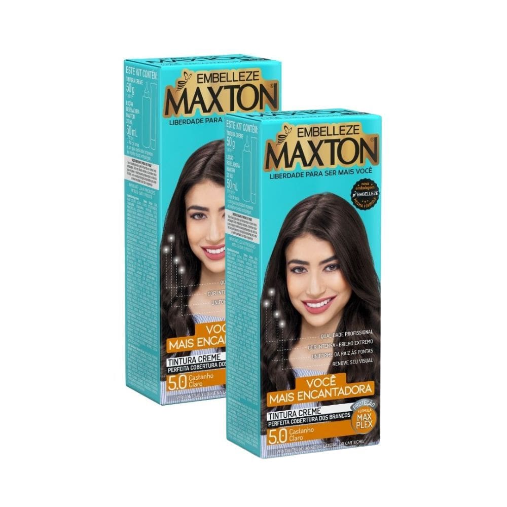 Kit 2 Tintura Creme Maxton Castanho Claro 5.0